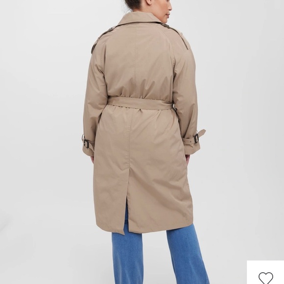 NWT Vero Moda Curve Ramonna Long Trench Jacket Tan Size 18 - Picture 5 of 10